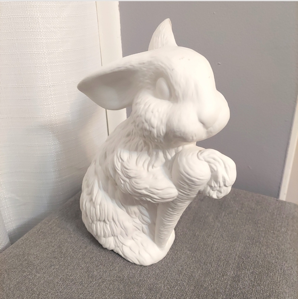 Lg Ready to Paint Rabbit W Carrot Bisque Figurine 10" Easter Craft Bunny